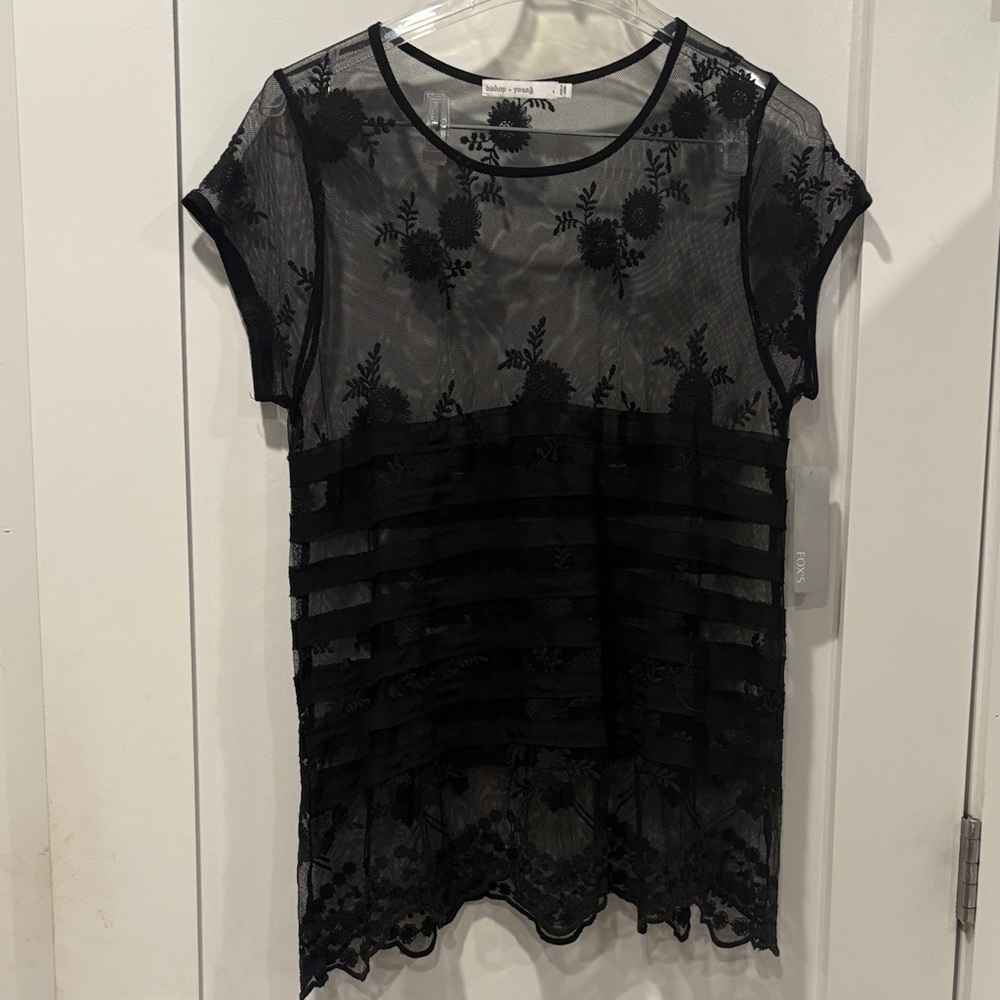 bishop + young Black Floral Sheer Blouse